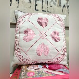 Vintage cross stitched heart pillow valentines